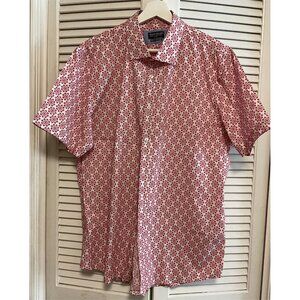 Mens Modern English Short Sleeve Shirt XL 17.5 Modern Fit White with Red Pattern
